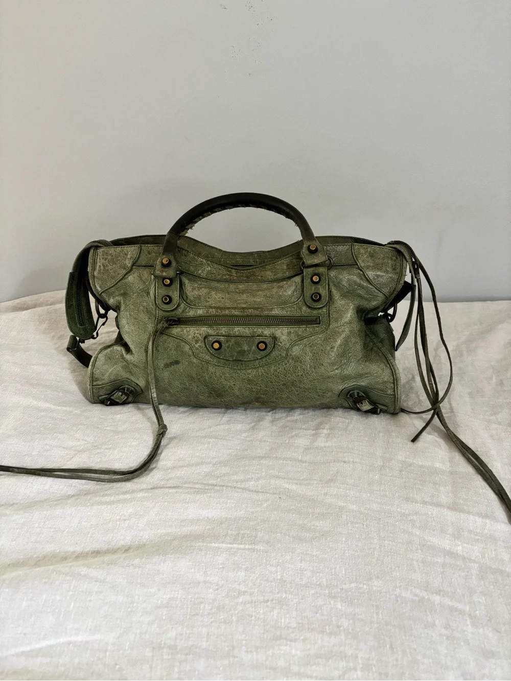 Balenciaga City Bag in Moss Green and Brass Hardware
